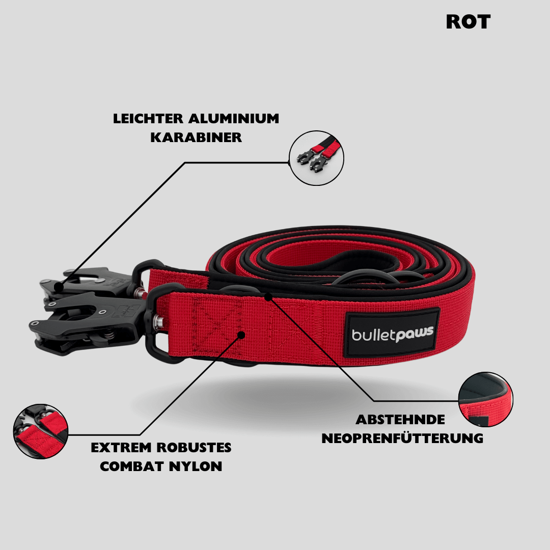 Dreifach verstellbare Hundeleine 2,2m - Rot - BulletPaws