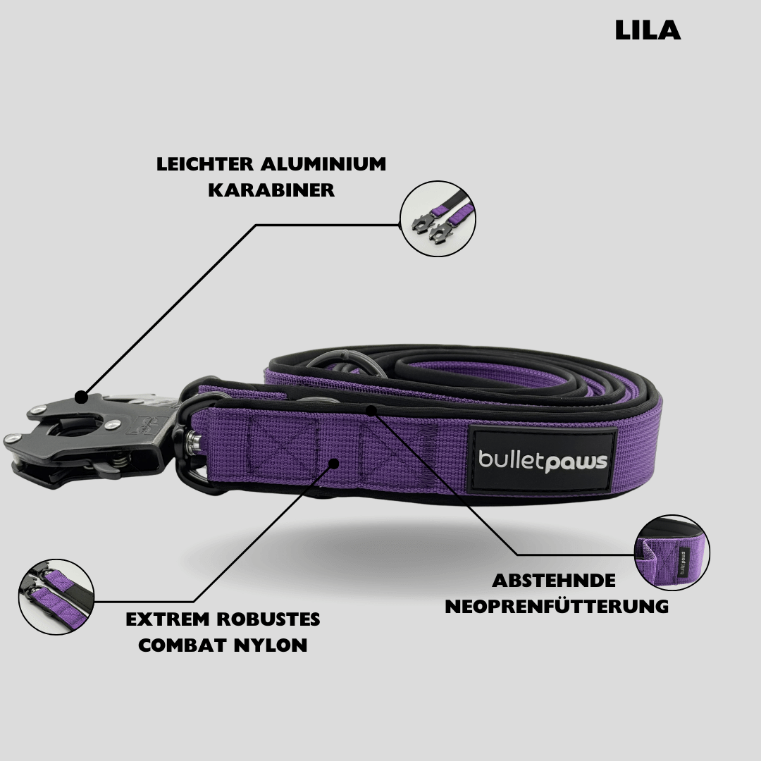 Dreifach verstellbare Hundeleine 2,2m - Lila - BulletPaws