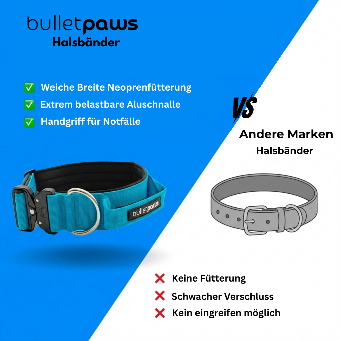 5cm Alpha Hundehalsband mit Griff - Rot - BulletPaws