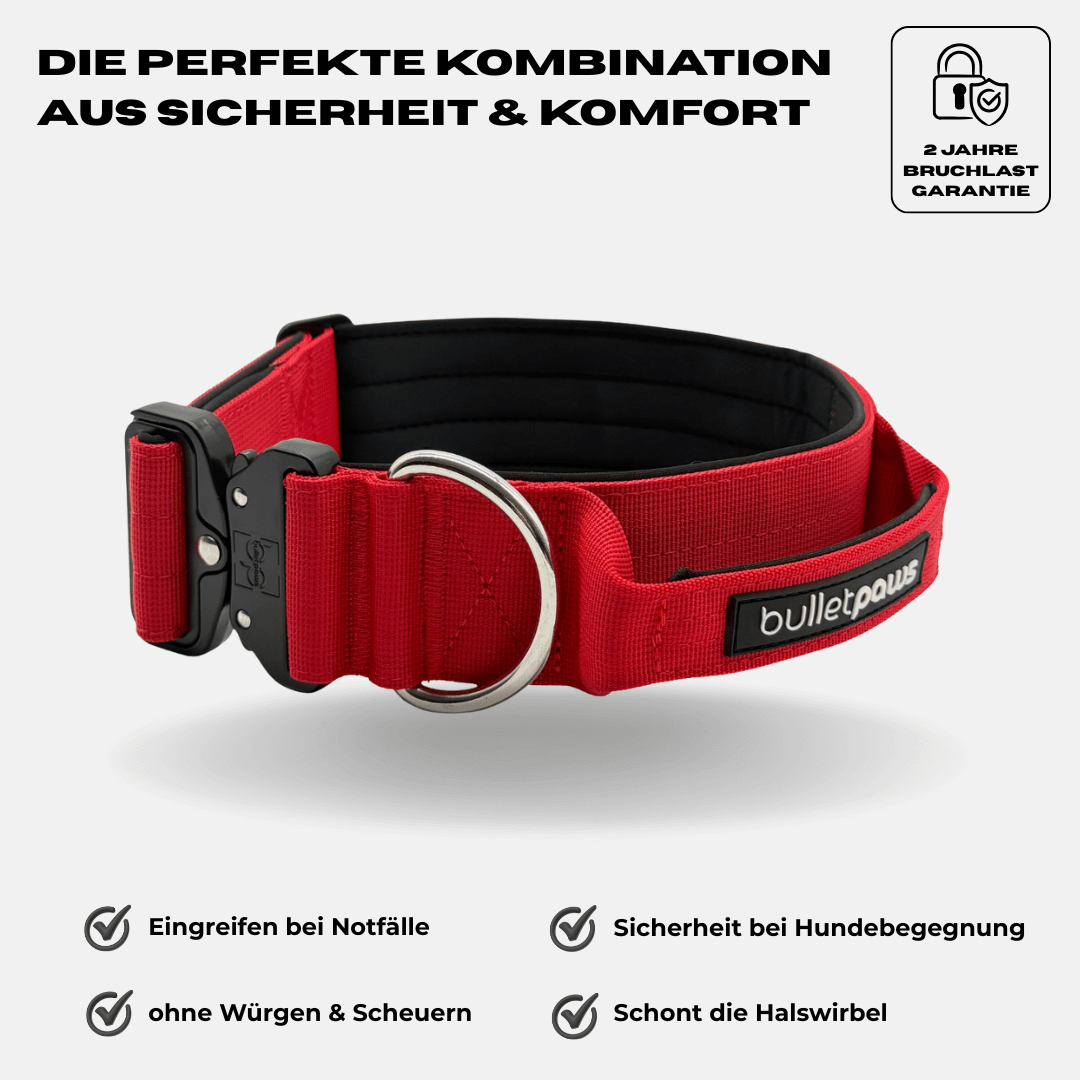 5cm Alpha Hundehalsband mit Griff - Rot - BulletPaws