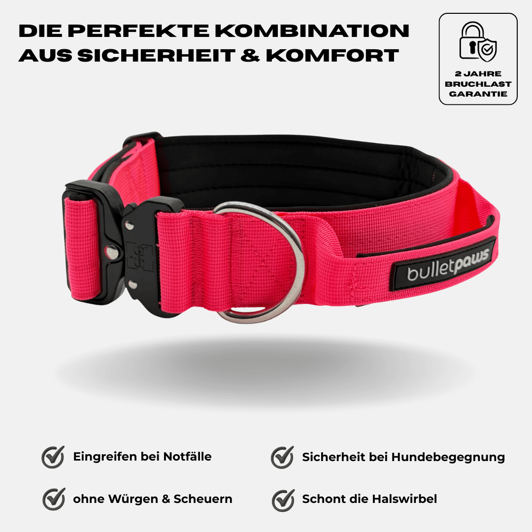 4cm Alpha Hundehalsband mit Griff - Pink - BulletPaws