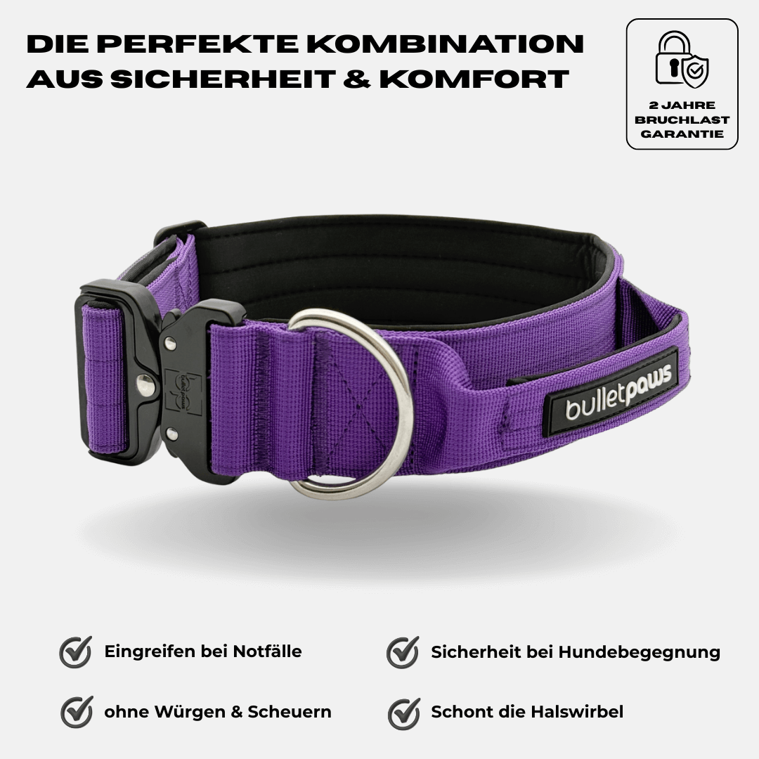 5cm Alpha Hundehalsband mit Griff - Lila - BulletPaws