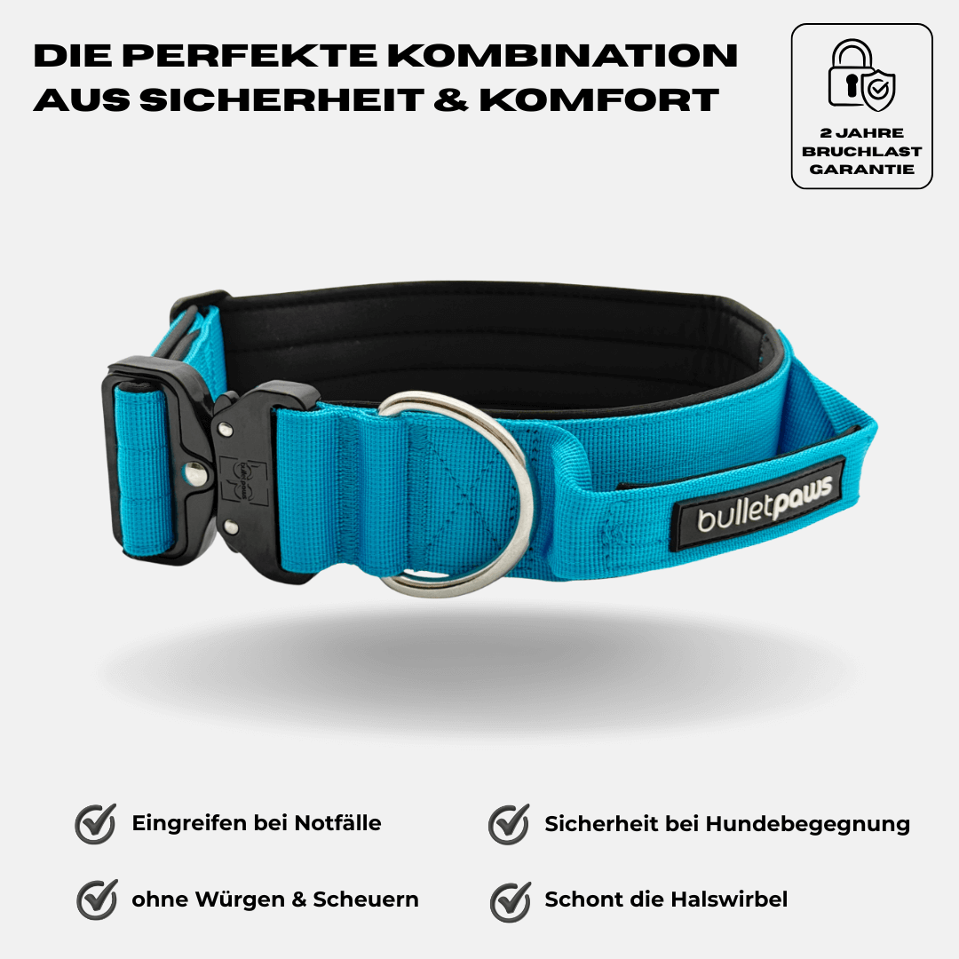 4cm Alpha Hundehalsband mit Griff - Babyblau - BulletPaws