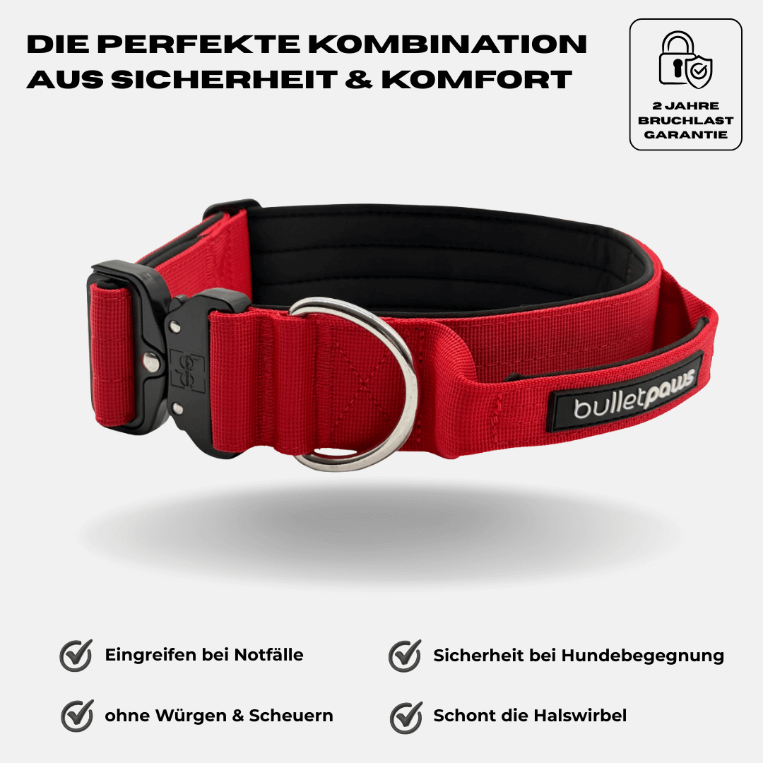4cm Alpha Hundehalsband mit Griff - Rot - BulletPaws