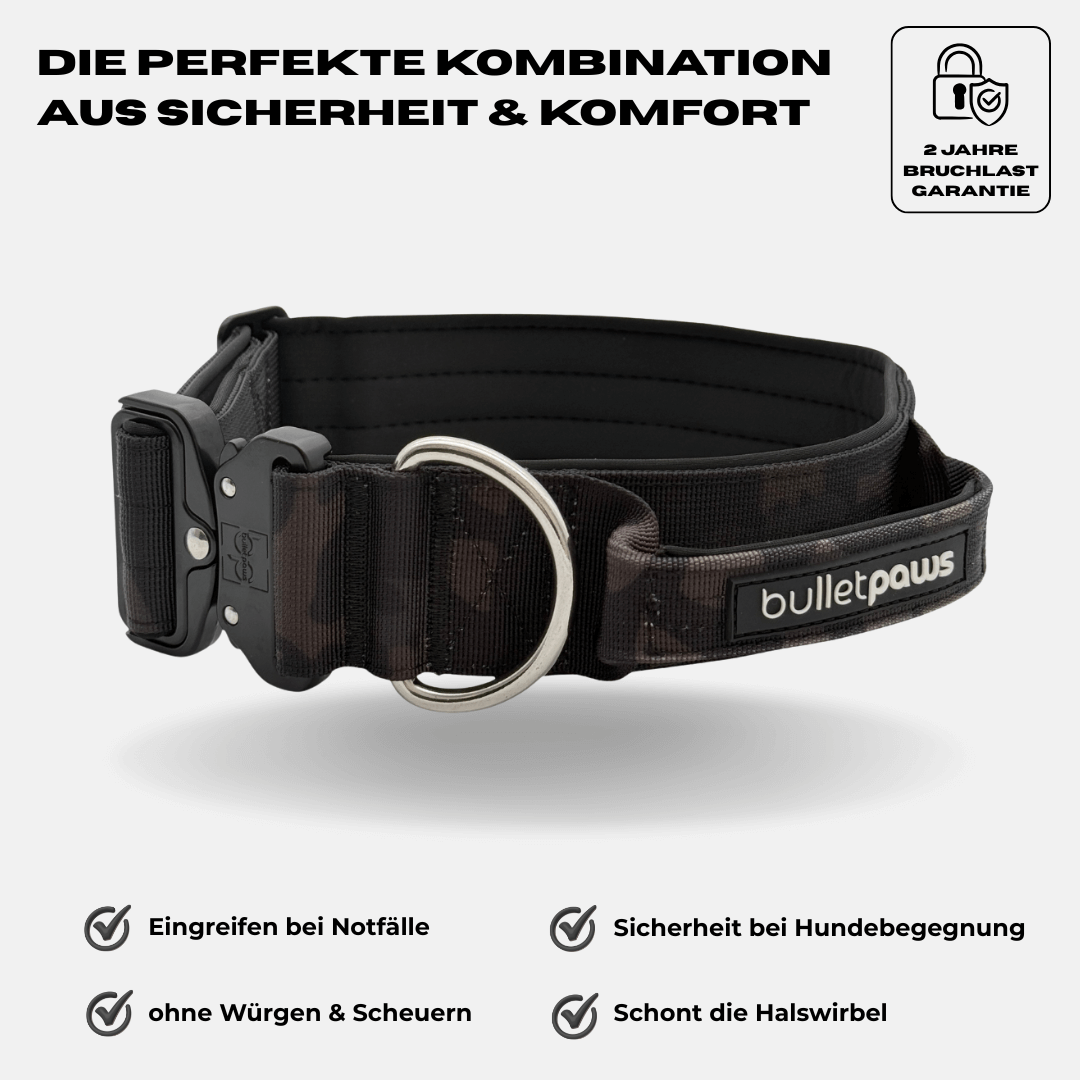 5cm Alpha Hundehalsband mit Griff - Camouflage - BulletPaws