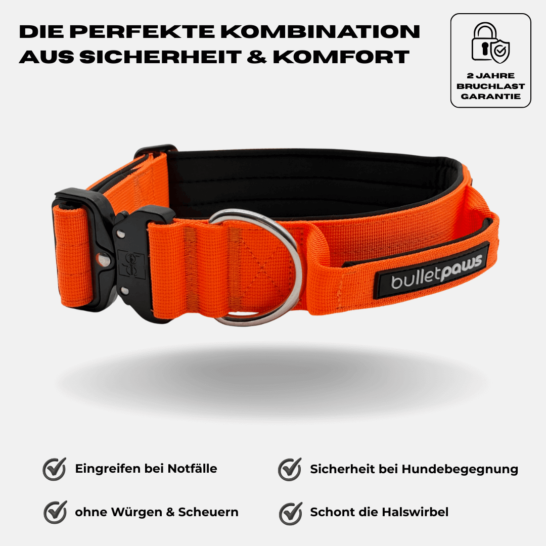 4cm Alpha Hundehalsband mit Griff - Orange - BulletPaws