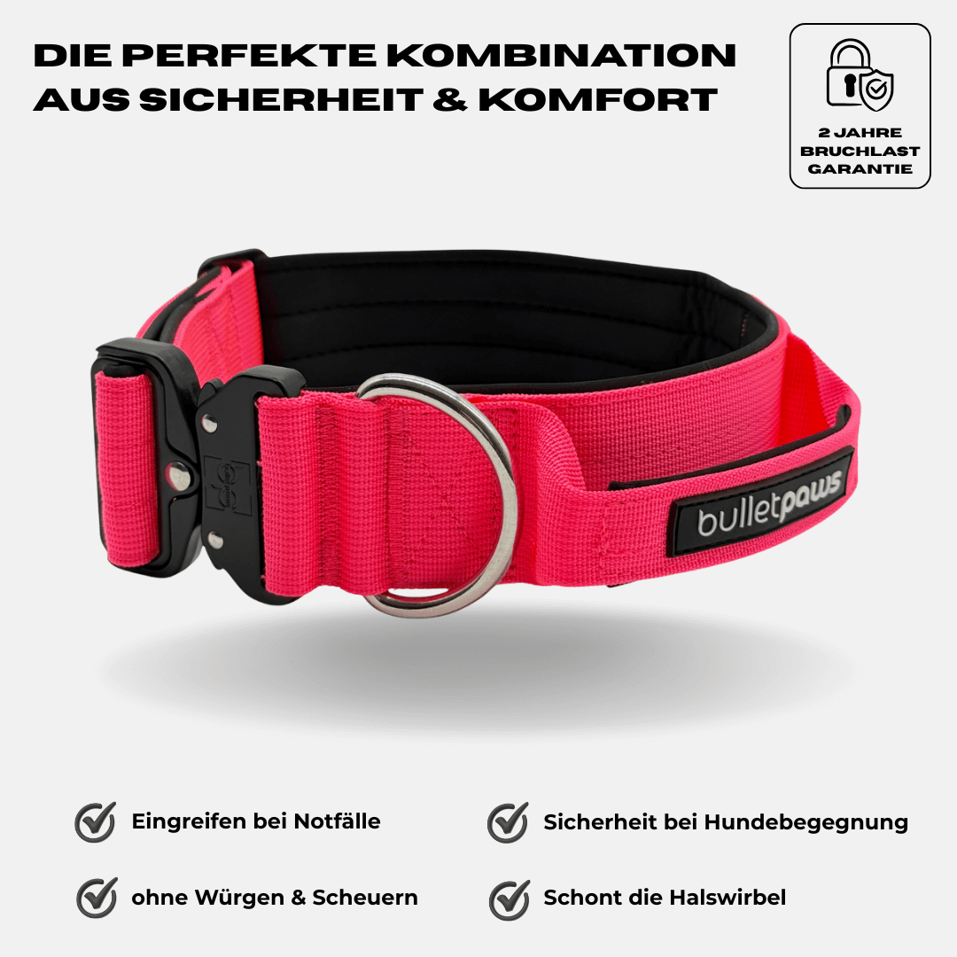 5cm Alpha Hundehalsband mit Griff - Pink - BulletPaws
