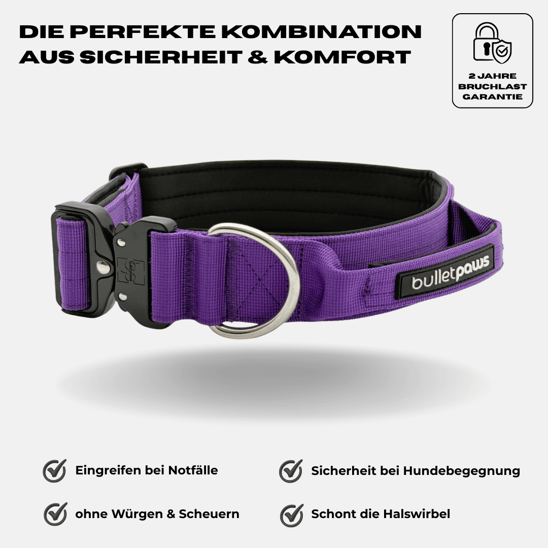 4cm Alpha Hundehalsband mit Griff - Lila - BulletPaws