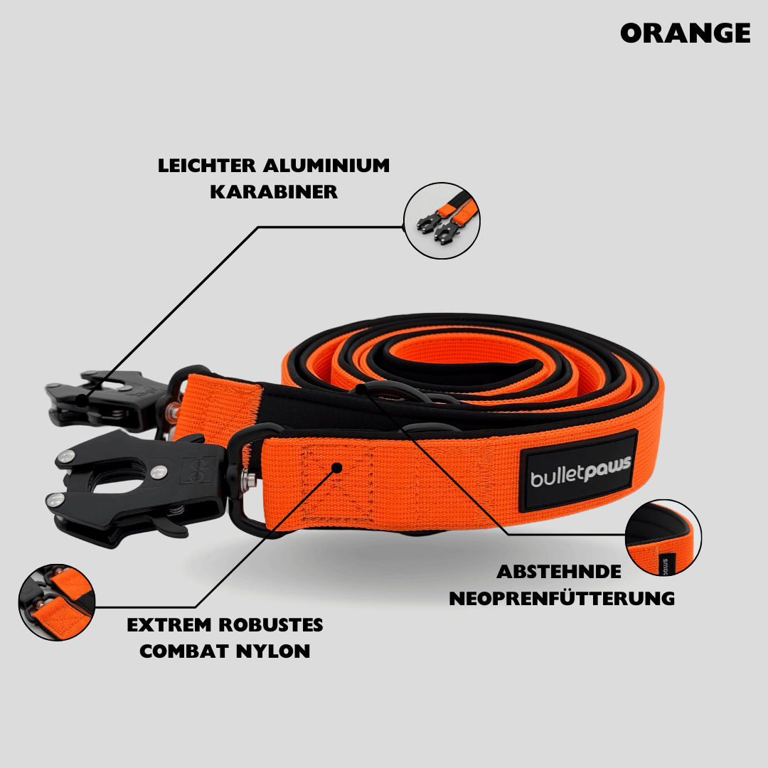 Dreifach verstellbare Hundeleine 2,2m - Orange - BulletPaws