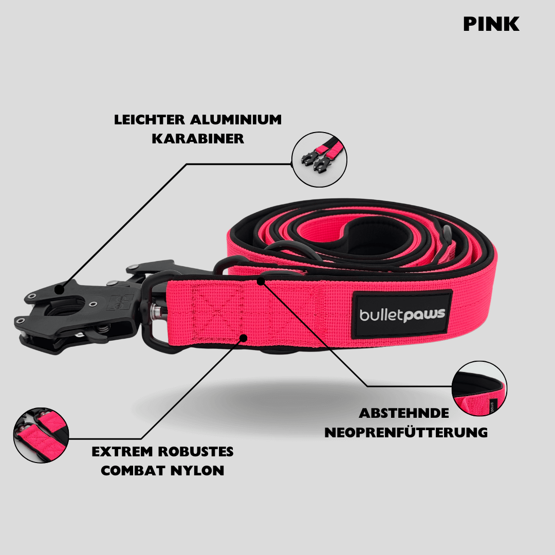 Dreifach verstellbare Hundeleine 2,2m - Pink - BulletPaws