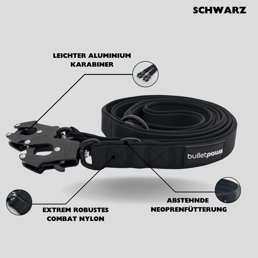 Dreifach verstellbare Hundeleine 2,2m - Schwarz - BulletPaws